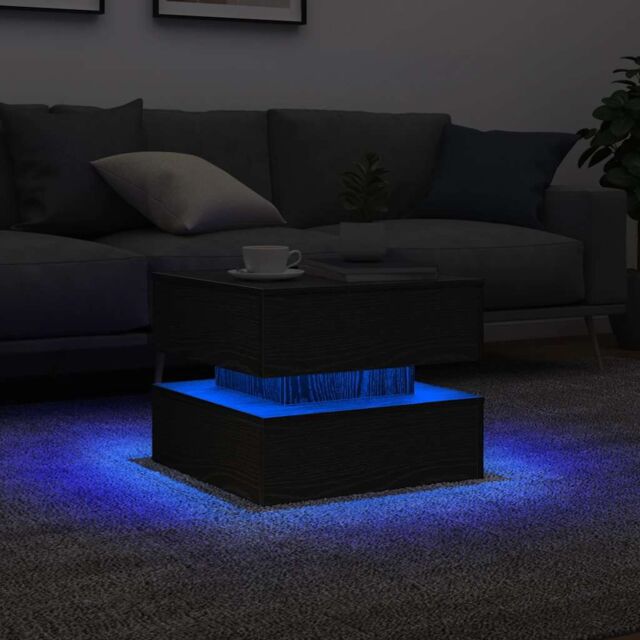 Berkfield Home Coffee Table with LED Lights Black Oak 50x50x40 cm - Size: 50 x 50 x 40 cm - image 1