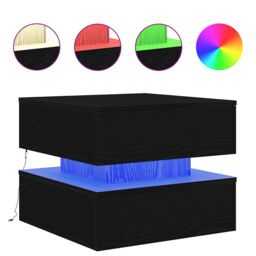 Berkfield Home Coffee Table with LED Lights Black Oak 50x50x40 cm - Size: 50 x 50 x 40 cm - thumbnail 3