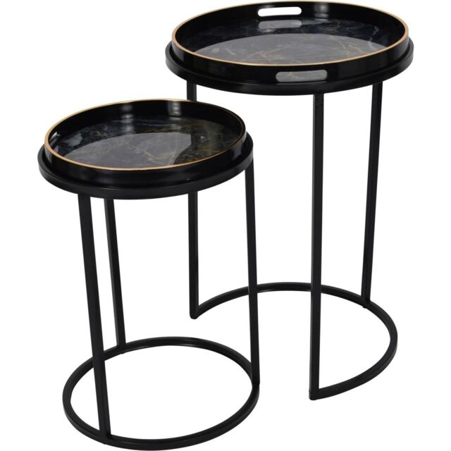 Libra Interiors Vesuvius Black & Gold Set of 2 Side Tray Tables - image 1