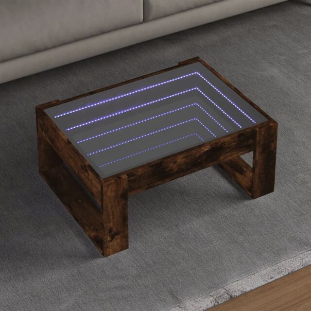 Berkfield Home Coffee Table with Infinity LED Smoked Oak 70x53x30 cm in Brown - Size: 70 x 53 x 30 cm - image 1