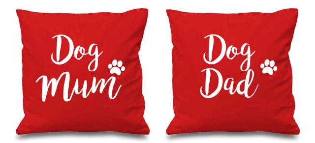 "60 SECOND MAKEOVER Dog Mum Dog Dad Red Cushion Covers 16"" x 16"" Couples Cushions Valentines Anniversary Boyfriend - Size: 40 cm x 40 cm"