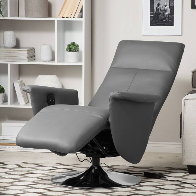Wyld and Coco Grey Reclining Armchair - Faux Leather with Pull-Out Footstool - image 1