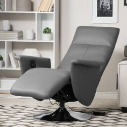 Wyld and Coco Grey Reclining Armchair - Faux Leather with Pull-Out Footstool