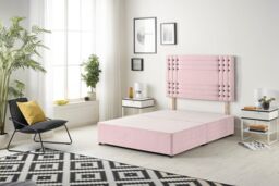 Somnior Flexby Plush Fabric Divan Bed with Orthopeadic Sprung Memory Foam Mattress & Headboard in Pink - Size: Small Single - thumbnail 4