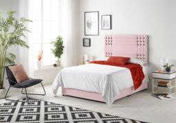 Somnior Flexby Plush Fabric Divan Bed with Orthopeadic Sprung Memory Foam Mattress & Headboard in Pink - Size: Small Single - thumbnail 2