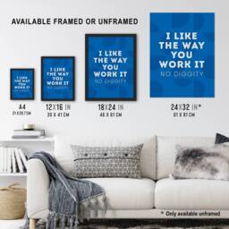 Artery8 I Like The Way You Work It Modern Blue Cheeky Framed Wall Art Print - Size: A4 - thumbnail 3