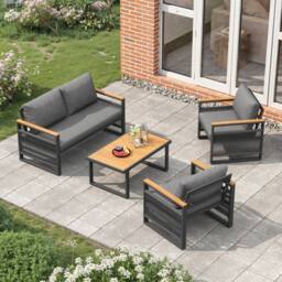 Matteo Grey 4-Seater Garden Furniture Set with Plastic Wood Table & Rope - thumbnail 4