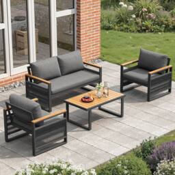 Matteo Grey 4-Seater Garden Furniture Set with Plastic Wood Table & Rope - thumbnail 3