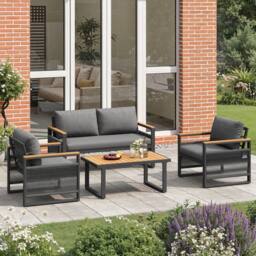 Matteo Grey 4-Seater Garden Furniture Set with Plastic Wood Table & Rope - thumbnail 1