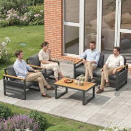 Matteo Grey 4-Seater Garden Furniture Set with Plastic Wood Table & Rope - thumbnail 6