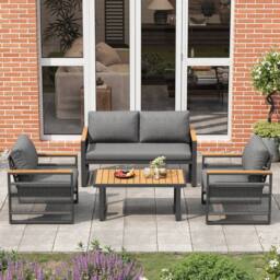Matteo Grey 4-Seater Garden Furniture Set with Plastic Wood Table & Rope - thumbnail 5