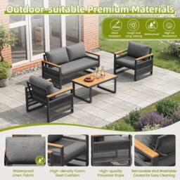 Matteo Grey 4-Seater Garden Furniture Set with Plastic Wood Table & Rope - thumbnail 8