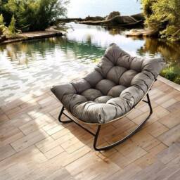 Kelvenix Outdoor Rocking Chair with Cushion Seat - Single Rocking Chair in Grey - Size: 0.6m2 - thumbnail 4
