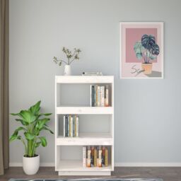 Berkfield Home Book Cabinet/Room Divider White 60x35x103 cm Solid Wood Pine - Size: 60 x 35 x 103 cm - thumbnail 3