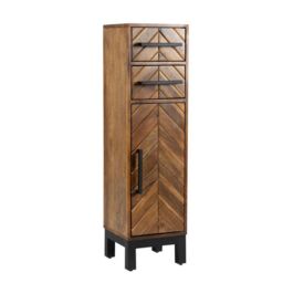 Jaipur Furniture Ltd Parquet 1 Door 2 Drawer Cabinet - Mango Wood/Iron - L30 x W30 x H110 cm - PP Finish in Brown - thumbnail 1