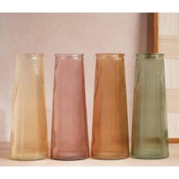 Hestia Tapered Ribbed Glass Vase - Amber - thumbnail 4