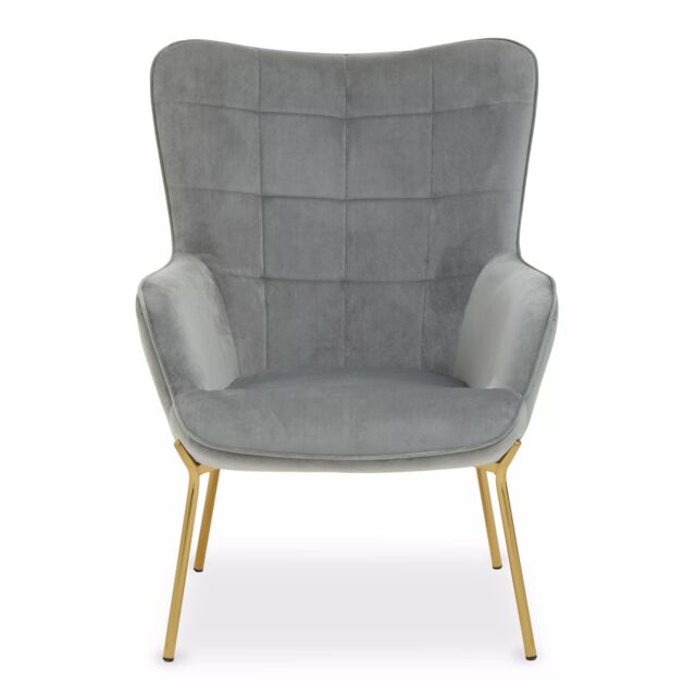 Orsina High Back Velvet Armchair with Gold Legs, Versatile & Durable Armchair, Easy to Maintain Bucket Chair in Grey - image 1