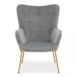 Orsina High Back Velvet Armchair with Gold Legs, Versatile & Durable Armchair, Easy to Maintain Bucket Chair in Grey