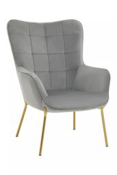 Orsina High Back Velvet Armchair with Gold Legs, Versatile & Durable Armchair, Easy to Maintain Bucket Chair in Grey - thumbnail 2