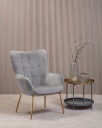 Orsina High Back Velvet Armchair with Gold Legs, Versatile & Durable Armchair, Easy to Maintain Bucket Chair in Grey - thumbnail 5