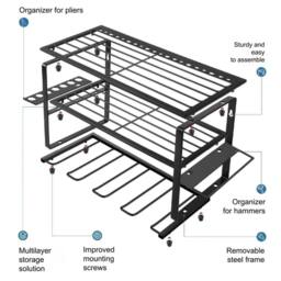 FLAVORA 3-Layers Wall Mounted Power Tool Organizer in Black - Size: 10000mm x 520mm - thumbnail 2