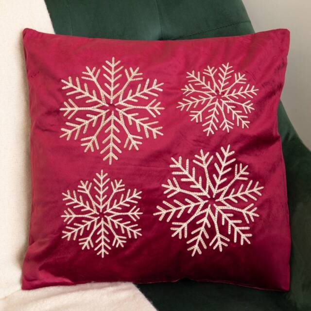 Samuel Alexander 44cm Burgundy & Gold Snowflake Soft Christmas Cushion - image 1