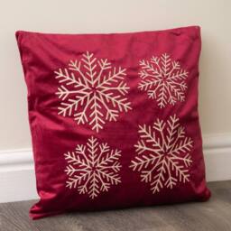 Samuel Alexander 44cm Burgundy & Gold Snowflake Soft Christmas Cushion - thumbnail 7