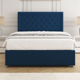 "BSSPOKE Nova Plush Divan Bed Set 24"" Headboard & Mattress & 2 Drawers Footend in Blue - Size: Super King" - thumbnail 2