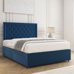 "BSSPOKE Nova Plush Divan Bed Set 24"" Headboard & Mattress & 2 Drawers Footend in Blue - Size: Super King" - thumbnail 3