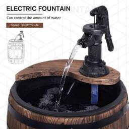 OUTSUNNY Wood Barrel Pump Garden Fountain Water Feature Flower Planter Stand New in Tan - thumbnail 4