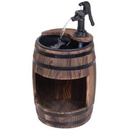 OUTSUNNY Wood Barrel Pump Garden Fountain Water Feature Flower Planter Stand New in Tan - thumbnail 2