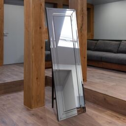 MirrorOutlet Langley All Glass Bevel Cheval Dress Mirror 5ft7 x 1ft11 170cm x 58cm in Silver - Size: 1 Pack - thumbnail 1