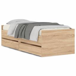 Berkfield Home Bed Frame Frame with Headboard Smoked Oak 75x190 cm Small Single in Light Brown - thumbnail 1