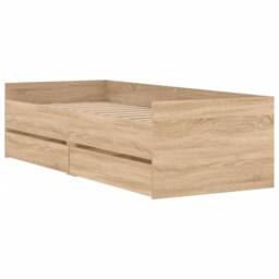 Berkfield Home Bed Frame Frame with Headboard Smoked Oak 75x190 cm Small Single in Light Brown - thumbnail 3