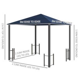 OUTSUNNY 3x3(m) Hardtop Gazebo with Polycarbonate Roof, Netting & Curtains in Grey - thumbnail 3