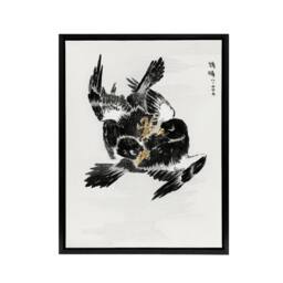 "Artery8 Jungle Nightjar Bird Fight Japanese Framed Canvas Wall Art Print Kashu - Size: W12"" x H16""" - thumbnail 1