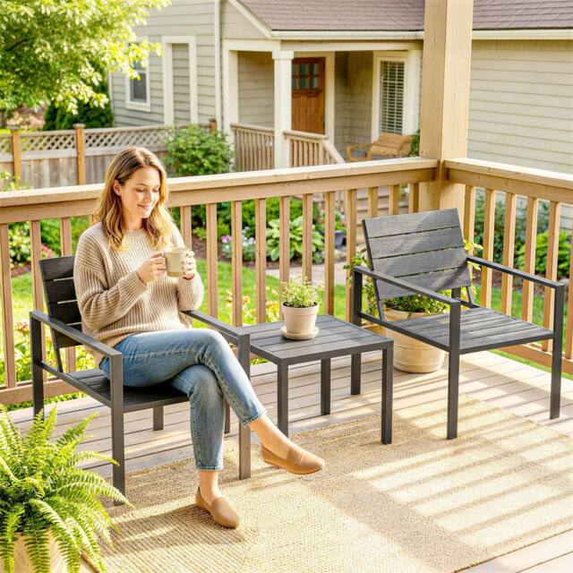 OUTSUNNY 3 Pieces Garden Bistro Set for 2, Outdoor Bistro Table & Chairs in Dark Grey - image 1