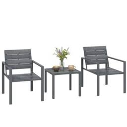 OUTSUNNY 3 Pieces Garden Bistro Set for 2, Outdoor Bistro Table & Chairs in Dark Grey - thumbnail 2