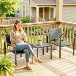 OUTSUNNY 3 Pieces Garden Bistro Set for 2, Outdoor Bistro Table & Chairs in Dark Grey - thumbnail 1