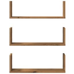 Berkfield Home Wall Shelves 3 pcs Artisian Oak 58x18x18 cm Engineered Wood in Brown - Size: 58 x 18 x 18 cm - thumbnail 4