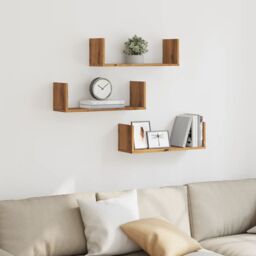 Berkfield Home Wall Shelves 3 pcs Artisian Oak 58x18x18 cm Engineered Wood in Brown - Size: 58 x 18 x 18 cm - thumbnail 3