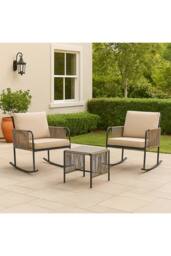 Teamson Home Outdoor Garden Table & Rocking Chair Furniture Set, Beige - thumbnail 4