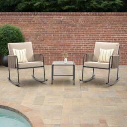 Teamson Home Outdoor Garden Table & Rocking Chair Furniture Set, Beige - thumbnail 3