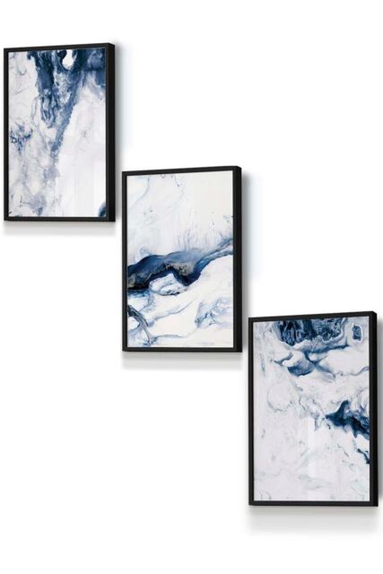 ARTZE Navy Blue Abstract Ocean Waves Framed Wall Art - Small in Black - Size: W33 cm x H45 cm x D20mm - image 1
