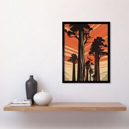 "Artery8 Wall Art Print Sequoia National Forest Large Tree Linocut Poster Art Framed in Black - Size: W12"" x H16""" - thumbnail 2