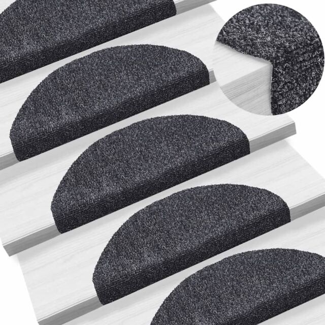 Berkfield Home Self-adhesive Stair Mats 10 pcs Dark Grey 65x21x4 cm Needle Punch - Size: Medium - image 1