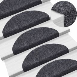 Berkfield Home Self-adhesive Stair Mats 10 pcs Dark Grey 65x21x4 cm Needle Punch - Size: Medium - thumbnail 1