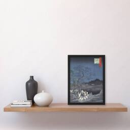 Artery8 New Year Eve Foxfires Trees Japan Retro Vintage Framed Wall Art Print in Blue - Size: A4 - thumbnail 4