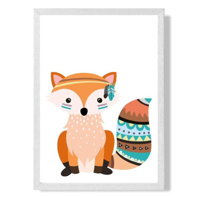 ARTZE Orange Fox Tribal Animal Framed Print SIZE: A3 with White Frame - Size: A4 - image 1