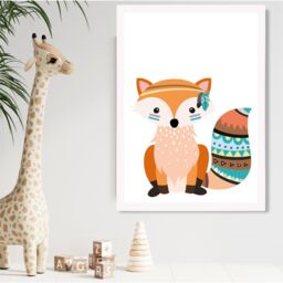 ARTZE Orange Fox Tribal Animal Framed Print SIZE: A3 with White Frame - Size: A4 - thumbnail 2
